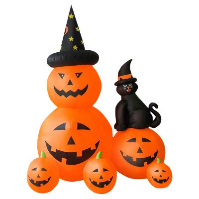 China 1.8 Meter Inflatable Pumpkins and Black Cat Inflatable Halloween Decoration with LED Lights Indoor Outdoor Pumpkin Inflatable Decoration for sale