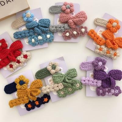 China 4pcs/set Flower Hair Clips Sweet Baby Girls Hairpins Barrettes Korean Handmade Knitted Accessory for sale