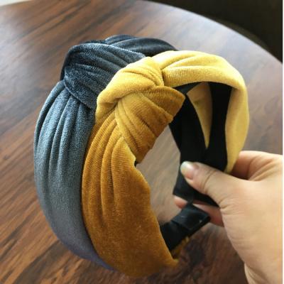 China Elegant Velvet Turban Headband Top Knotted Headband Designer Brand Solid For Women Knot Headband Women for sale