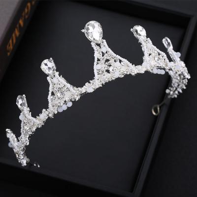 China Princess Luxury Elegant White Crystal Headbands Zircon Tiara Crown Wedding Bridal Pageant Wig for sale