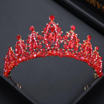 China Crystal Wedding Rhinestone Crown Exquisite Baroque Elegant Luxury Tiara Hair Headband Bridal Accessory red for sale