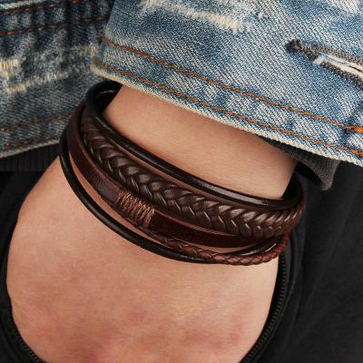 China FASHIONABLE High Quality Trendy Men Leather Bracelets Accessory Charm Wrap Bracelet Bohemian Man for sale