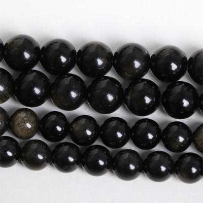 China Wholesale Natural Gemstone Crystal Loose Beads Obsidian Gold Beads forJewelry Making for sale