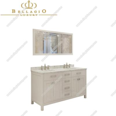 China 2019 New Modern 60 Inch Double Basin Bathroom Vanity, Solid Wood Frame Cabinet, American Style Furniture for sale