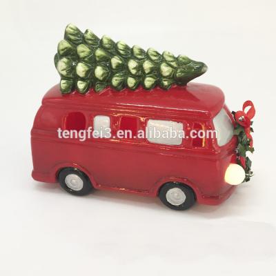 China Car Child 3 Pcs Led Glow Red Decoration Festival With Lamp Light Ceramic Cute Christmas Decorative 15.3*7.8*11cm Porcelain (As Customer's Requiremnt) for sale