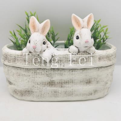 China Cute Cartoon Animal Rabbit Plant Pot For Easter Painted Large Ceramic Flower Pot for sale