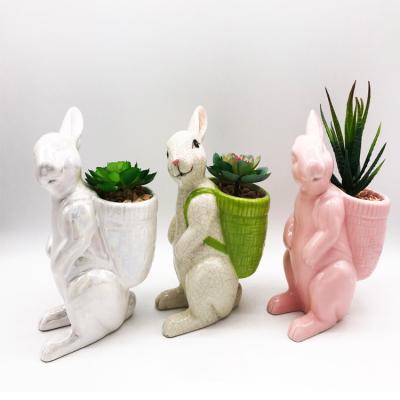 China Ceramic Bonsai Plant Set Europe Animal Rabbit Luster Base Series Small Cactus Flower Pot Succulent Planter Container Ceramic Overflowing Drainage for sale