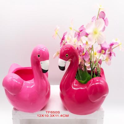 China Wholesale Cheap Cartoon Painted Swan Mini Flower Plant Small Pot Artificial Ceramic Animal Pots For Kid Flower Pot Decoration for sale