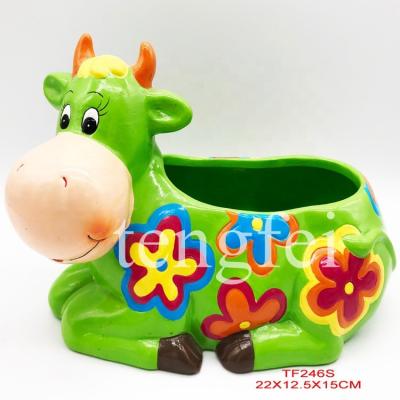 China Wholesale Cheap Decorative Animal Ceramic Handmade Color Cattle Shape Cow Amazon Planter Cute Kawaii Home Planter Flower Pot for sale