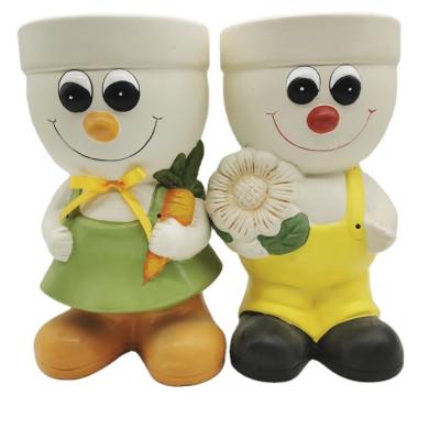 China Round Cute Cartoon Ceramic Flower Pot Desktop Animal Big Tall For Kid Planter Indoor Outdoor Wholesale Potted Green Porcelain for sale