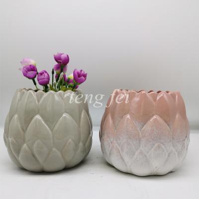 China Chinese Cheap Ceramic Lotus Flower Pots And Planter Chinese Style Porcelain Ceramic Dolomite Potted for sale