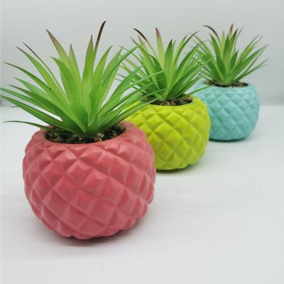 China Ceramics Customized Cement Around Plant Small Pineapple Succulent Pot Container Modern Decorative Artificial Cactus Flower Pot for sale