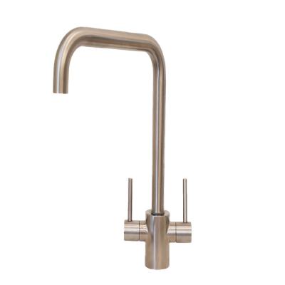 China 304 Hot And Cold Water Mixer Levers Kitchen Sink Faucet Swan OEM SUS Bibcock Dual Handle Design Thermostatic Canada Style Dual Handle Kitchen Faucets for sale