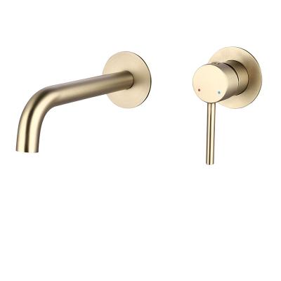 China Wall Mounted Faucets Thermostatic Bathroom Basin Faucet Brushed Stainless Steel SUS304 Mixer Gold Handle Single Hot And Cold Faucet For Bathroom for sale