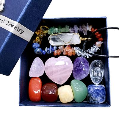 China China Wholesale Natural Gemstone 7 Chakra Stone Bracelets Pendants Tumble Crystal Gift Box 7 Chakra Healing Stones For Gifts for sale