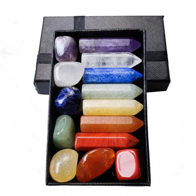 China China Hot Sale Natural Gemstone Crystal Therapy Stone Points Tumble Crystal Gift Box 7 Chakra Stones 7 Chakra Stones For Gifts for sale