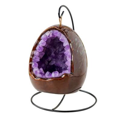 China China Natural Raw Amethyst Tooth Stone Egg Shaped Crystal Citrine Healing Lamp Night Light Lamp For Home Decor for sale