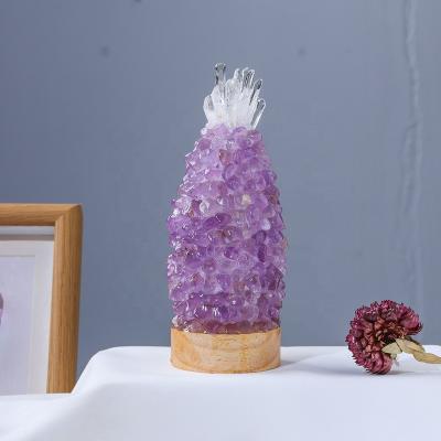 China China Wholesale Amethyst Night Light Pineapple Type Rose Quartz Tumbled Stones Crystal Lamp For Home Decor for sale