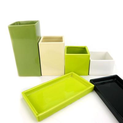 China Eco - Friendly Colored Rectangular Glazed Indoor Plant Single Pots for sale