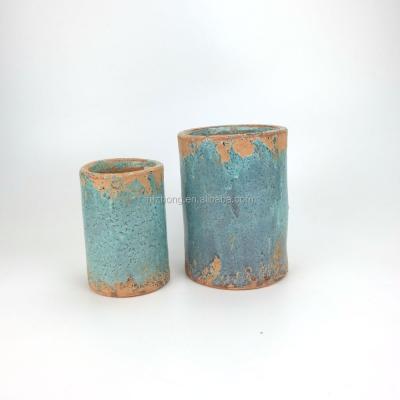 China Chinese Style Cylinder Shaped Ceramic Blue Glazed Flower Pot for sale