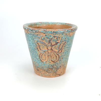 China Terracotta Desktop Blue Butterfly Ceramic Flower Pot for sale