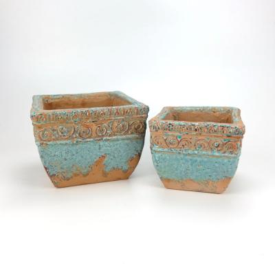 China Europe Blue Ceramic Outdoor Pots With Nice Decorative Design for sale