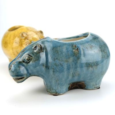 China Modern Antique Ceramic Hippo Shaped Flower Pot , Animal Shaped Planter for sale