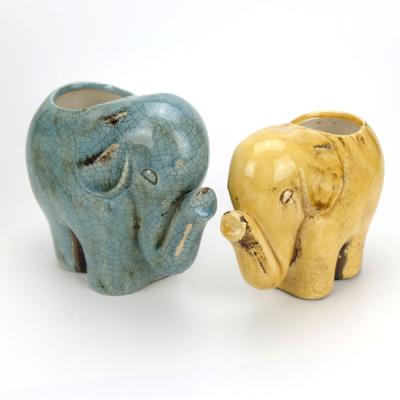 China American Style Antique Ceramic Elephants Shaped Flower Pot , Animal Shaped Planter for sale