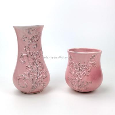 China American style small pink flower vase with flower pattern for home decoration for sale