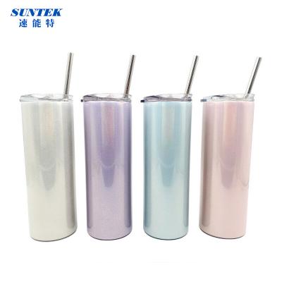 China PORTABLE Blank Sublimation Printing Heat Press 20oz Glitter Shinning Shinny Water Bottle Mug Tumblers With Stainless Steel Straw for sale