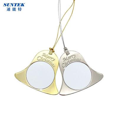 China New Sublimation Metal Christmas Decoration Dangle Bell Shape For Christmas Tree Double Side for sale