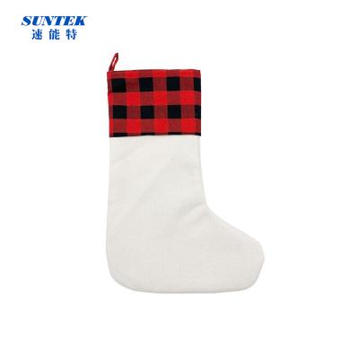 China 2021 Sublimation Festival Celebration White+black Sublimation Christmas Stocking Gift Bag for sale