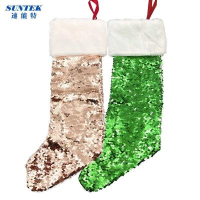 China 2021 Sublimation Hot Selling Double Sided Sequin Flip Reversible Stocking For Christmas for sale