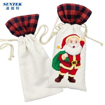 China Christmas Theme White Sublimation Christmas Ornaments Plaid Side Wine Red Corset Canvas Pocket for sale