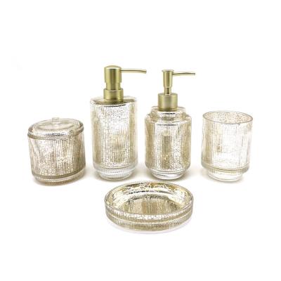 China Sustainable Classic Five Piece Glass Lotion Pump Soap Dispenser Bathroom Accessories For Hotel for sale