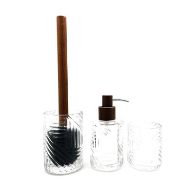 China Wooden Viable Home Decoration Modern Design Glass Bathroom Accessories Set 3 Pcs for sale