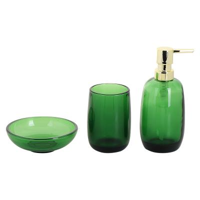 China Bathroom Accessories 3pcs Olivia Shape Bath Glass Viable Bathroom Accessories Turquoise Color Set High Quality Accessories for sale