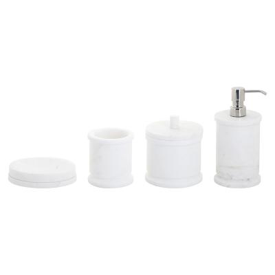 China 4pcs Sustainable Luxury Marble Bathroom Accessories Set Jazz White Vintage Marble Lotion Pump Tumbler Soap Dish Cotton Jar Jumbo Size for sale