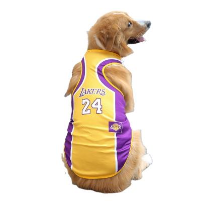 China Quick Release Medium Large Dog Fur Pet Clothes Spring Mesh Summer Pet World Cup Basketball Clothes Ball Gold Suit for sale