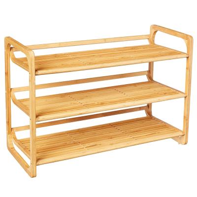 China Wholesale Moisture-proof Curved Shoe Shelf Three-Tier Bamboo Shoe Rack Portable Home Door Rack Shelf for sale