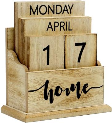 China Table Calendar Flip Wood Block Perpetual Calendar Month Sunday Show Retro Desk Calendar for sale