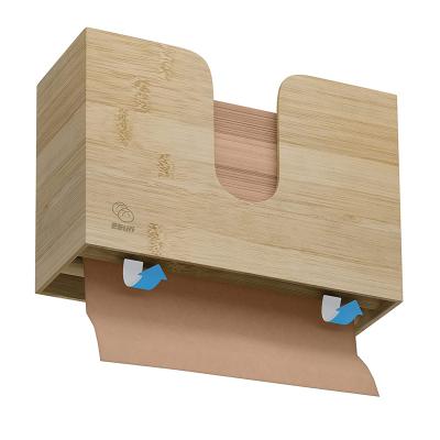 China Durable Bamboo Wall Mounted Countertop Tissue Holder Bathroom Toilet Paper Holder Tissue Box for sale