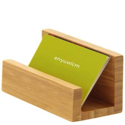 China Eco-friendly Customized Bamboo Office Business Card Storage Rack Desktop Display Stand for sale