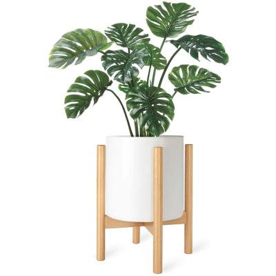 China Eco-friendly Solid Bamboo Wooden Century Plant Stand Adjustable Acrylic Flower Pot Holder for sale