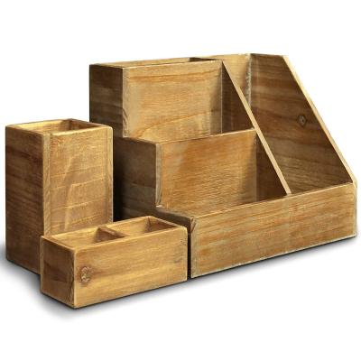 China 3 Piece Desktop Sustainable Wood Antique Storage Box Set Finished Desktop Makeup Box for sale