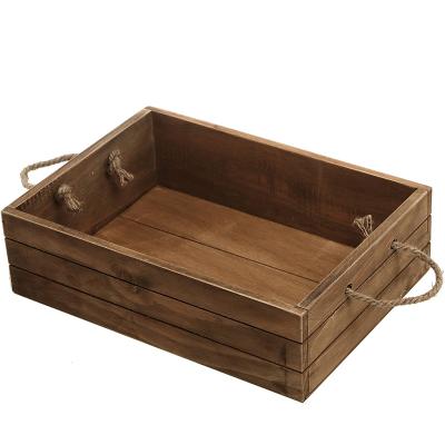 China Brown Wooden Storage Box Paper Towel Storage Box Fruit Sustainable Desktop Display Box With Rope Handle for sale