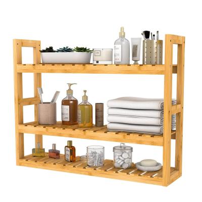 China Customized 3 Tier Multifunctional Adjustable Bathroom Shelf Viable Storage Bamboo Wall Mounted Rack for sale