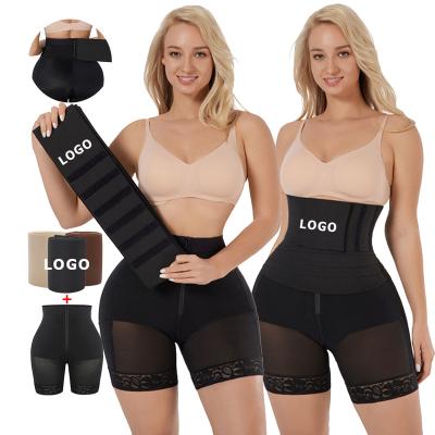 China Waistdear Custom Logo Tummy Control Bandage Belly Butt Lifter Latex Waist Wrap With Shorts Shapewear Panties Waist Trainer for sale