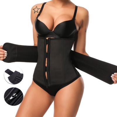 China Antibacterial Wholesale Custom Logo Waistdear Logo Body Zipper Women Belly Wrap Support Latex Waist Trainer Shaper for sale