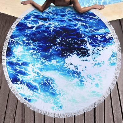 China 2023 Hot Selling Viable Custom Logo Printed 150cm Microfiber Round Beach Towel With Tassel for sale